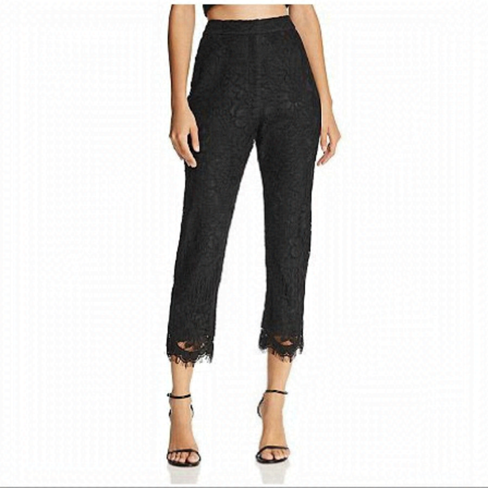 WAYF-BLACK Rennes Lace High Rise Cropped Pants (Size:XL)